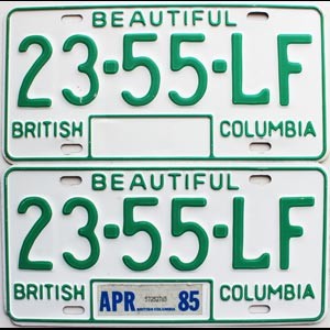 1985 British Columbia Truck License Plates Pair #2355LF