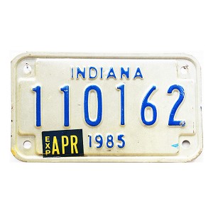 1985 Indiana Motorcycle License Plate #110162