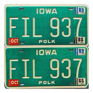 1985 Iowa License Plates Pair #FIL937