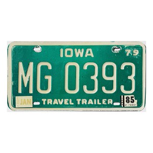 1985 Iowa Travel Trailer License Plate #MG0393