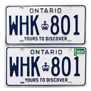 1985 Ontario License Plates Pair #WHK801