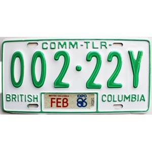 1986 British Columbia Commercial Trailer License Plate #00222Y