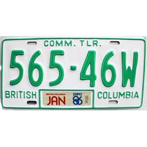 1986 British Columbia Commercial Trailer License Plate #56546W