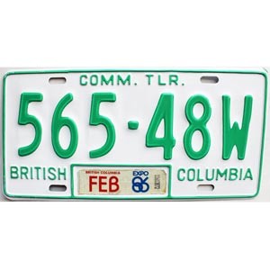 1986 British Columbia Commercial Trailer License Plate #56548W