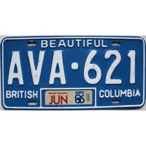 1986 British Columbia License Plate #AVA621
