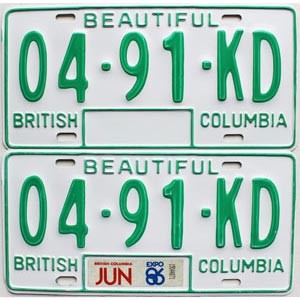 1986 British Columbia Truck License Plates Pair #0491KD