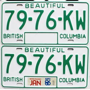 1986 British Columbia Truck License Plates Pair #7976KW