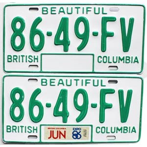 1986 British Columbia Truck License Plates Pair #8649FV