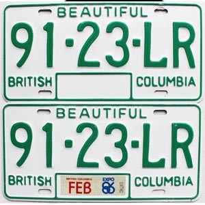 1986 British Columbia Truck License Plates Pair #9123LR