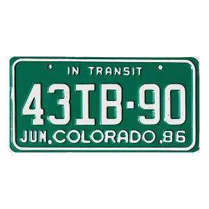 1986 Colorado In Transit License Plate #43IB90