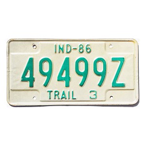1986 Indiana Trailer License Plate #49499Z