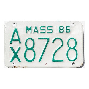 1986 Massachusetts Motorcycle License Plate #AX8728