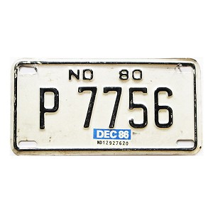 1986 North Dakota Trailer License Plate #P7756