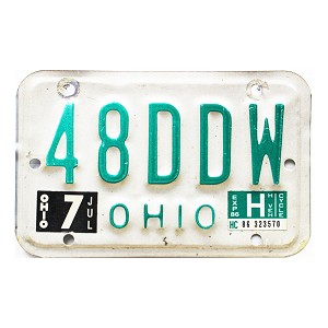 1986 Ohio Motorcycle License Plate #48DDW