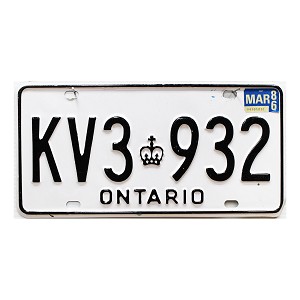 1986 Ontario Commercial License Plate #KV3932