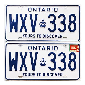 1986 Ontario License Plates Pair #WXV338