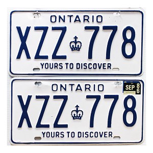 1986 Ontario License Plates Pair #XZZ778
