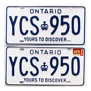 1986 Ontario License Plates Pair #YCS950