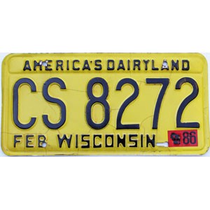 1986 Wisconsin License Plate #CS8272