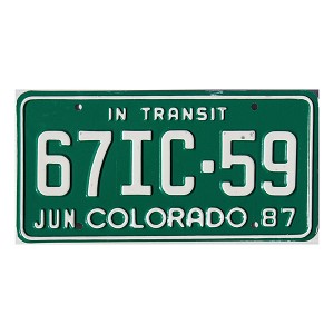 1987 Colorado In Transit License Plate #67IC59