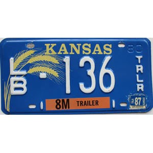1987 Kansas Trailer License Plate #136