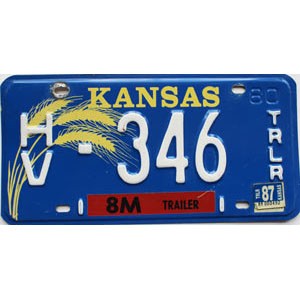 1987 Kansas Trailer License Plate #346