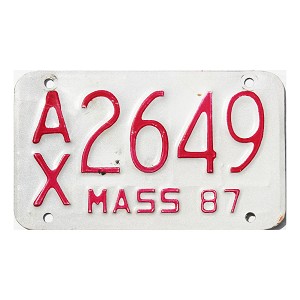 1987 Massachusetts Motorcycle License Plate #AX2649