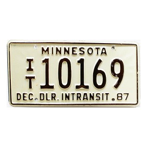 1987 Minnesota Dealer In Transit License Plate #10169