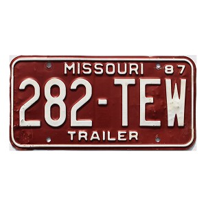 1987 Missouri Trailer License Plate #282TEW