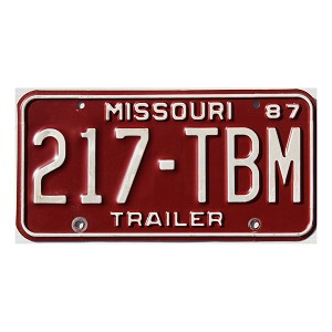 1987 Missouri Trailer License Plate #217TBM