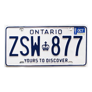 1987 Ontario License Plate #ZSW877