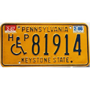1987 Pennsylvania Disabled License Plate #81914