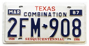 1987 Texas Combination License Plate #2FM908