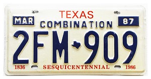 1987 Texas Combination License Plate #2FM909