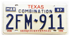 1987 Texas Combination License Plate #2FM911