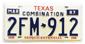 1987 Texas Combination License Plate #2FM912