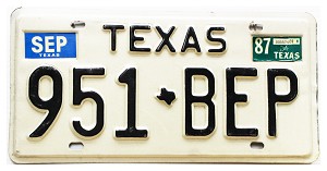 1987 Texas License Plate #951BEP