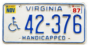 1987 Virginia Disabled License Plate #42376