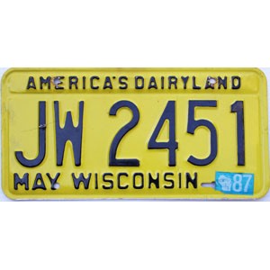 1987 Wisconsin License Plate #JW2451