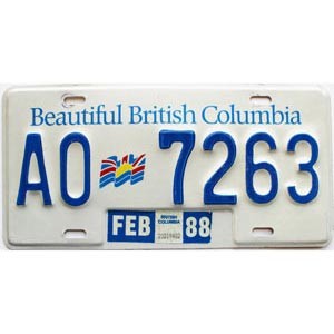 1988 British Columbia Farm License Plate #A07263