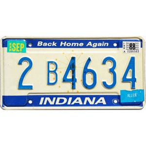 1988 Indiana License Plate #2B4634