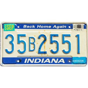 1988 Indiana License Plate #35B2551
