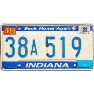 1988 Indiana License Plate #38A519