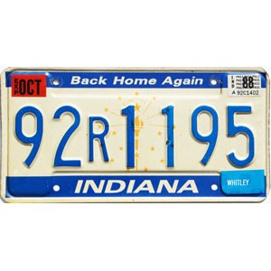 1988 Indiana License Plate #92R1195