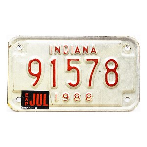 1988 Indiana Motorcycle License Plate #91578