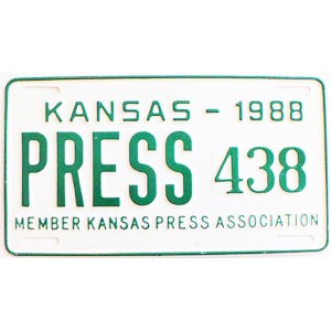 1988 Kansas Press Car License Plate #438
