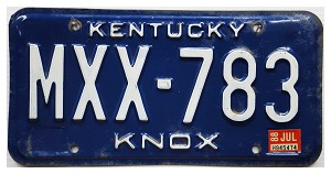 1988 Kentucky License Plate #MXX783