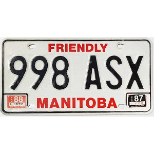 1988 Manitoba License Plate #998ASX