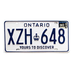 1988 Ontario License Plate #XZH648