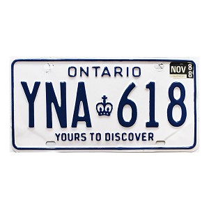 1988 Ontario License Plate #YNA618